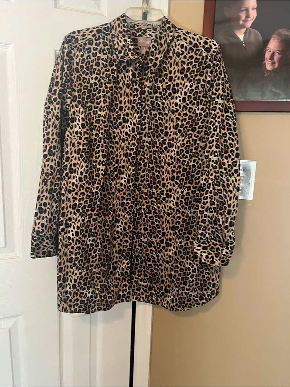 Chicos Leopard Print Button-Up Shirt xl. Chicos 3 - Tan and Black